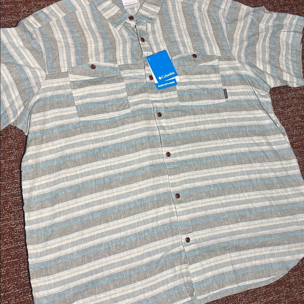 NWT Columbia short sleeve button down hemp fiber shirt men’s XXL natural fiber